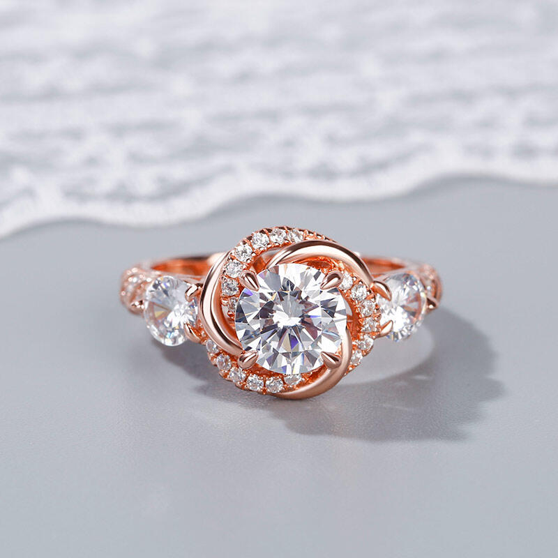 Jeulia フラワー ヘイロー ラウンドカット シルバー リング