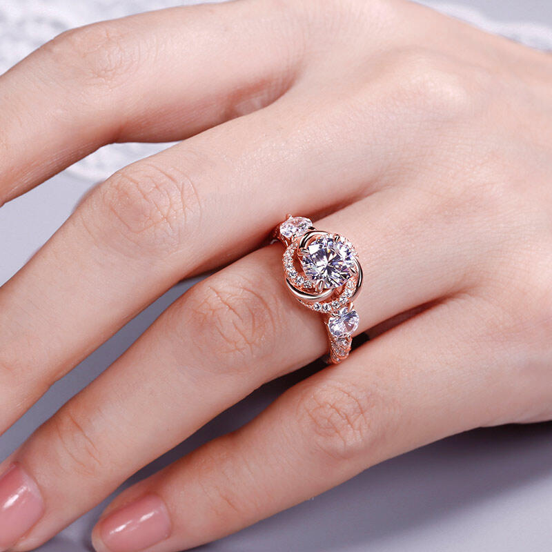 Jeulia フラワー ヘイロー ラウンドカット シルバー リング