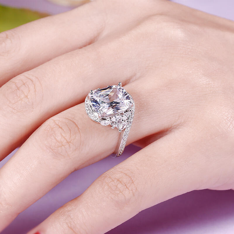 Jeulia Leaf Design Cushion Cut Sterling Silver Ring