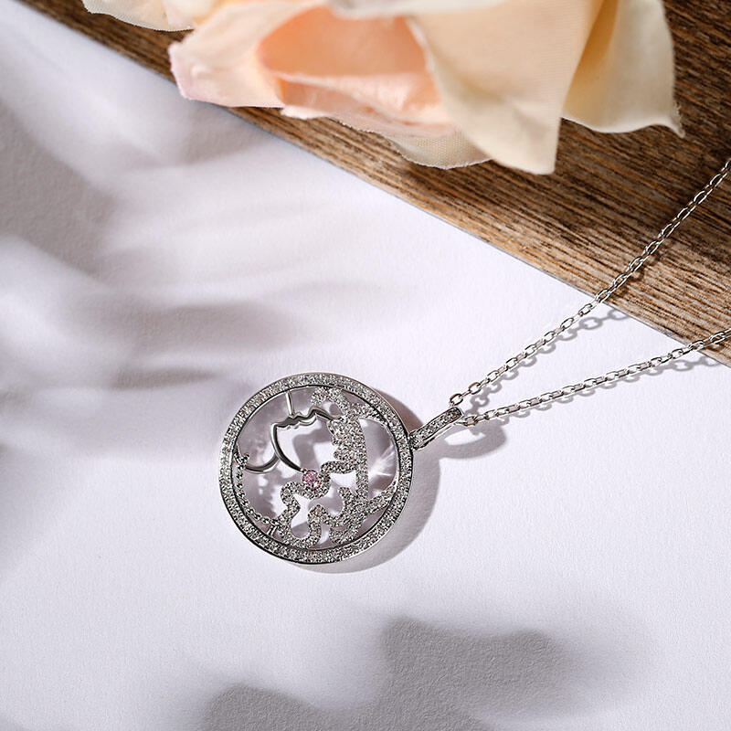 Jeulia "Once Upon A Time" Young Lady Design Sterling Silver Necklace