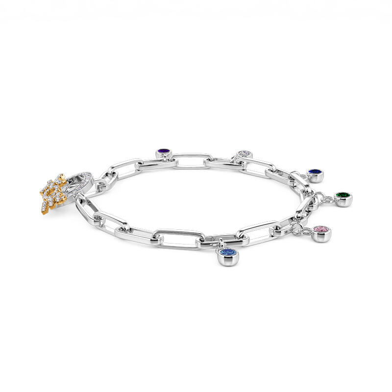 Jeulia "Wonderful Mom" Personalized Sterling Silver Bracelet With Birthstones