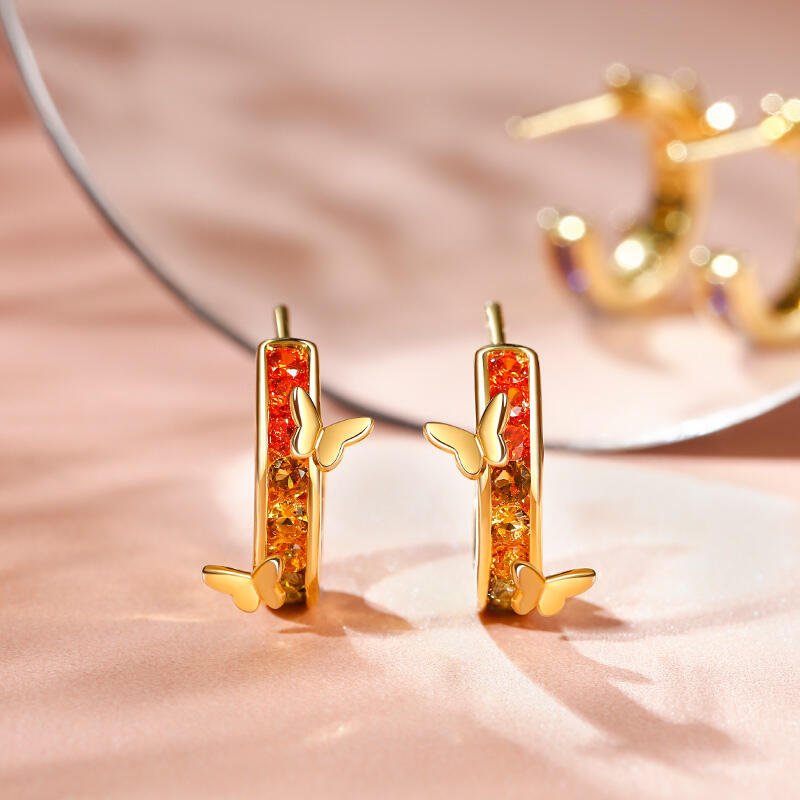 Jeulia Butterfly on Rainbow Circle Sterling Silver Earrings