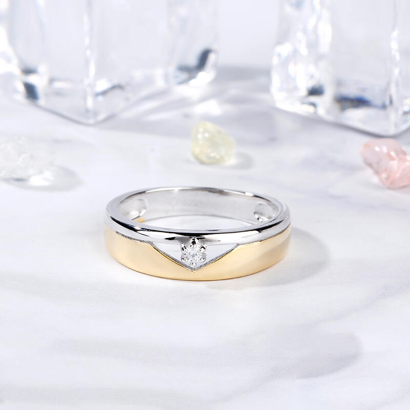Jeulia Two Tone Round Cut Sterling Silver Band Set