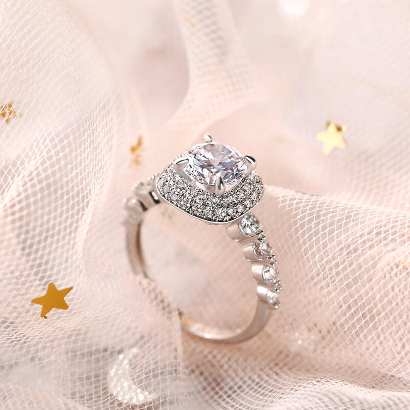 Jeulia Halo Round Cut Sterling Silver Ring