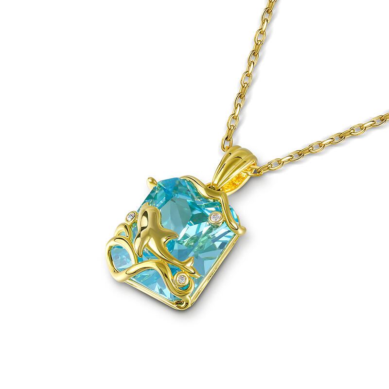 Jeulia "Lucky Day" Dolphin Emerald Cut Sterling Silver Necklace