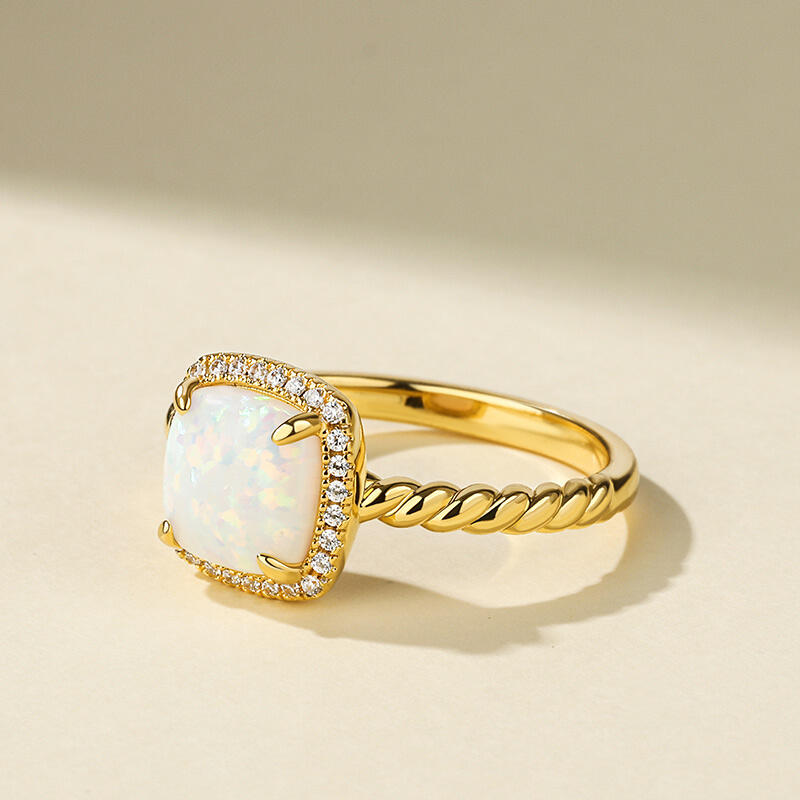 Jeulia "Truest Love" Halo Opal Sterling Silver Ring