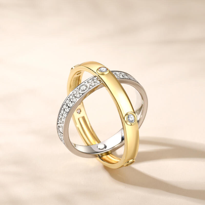 Jeulia Anillo de Plata Esterlina Giratoria de Corte Redondo de Dos Tonos para Mujeres