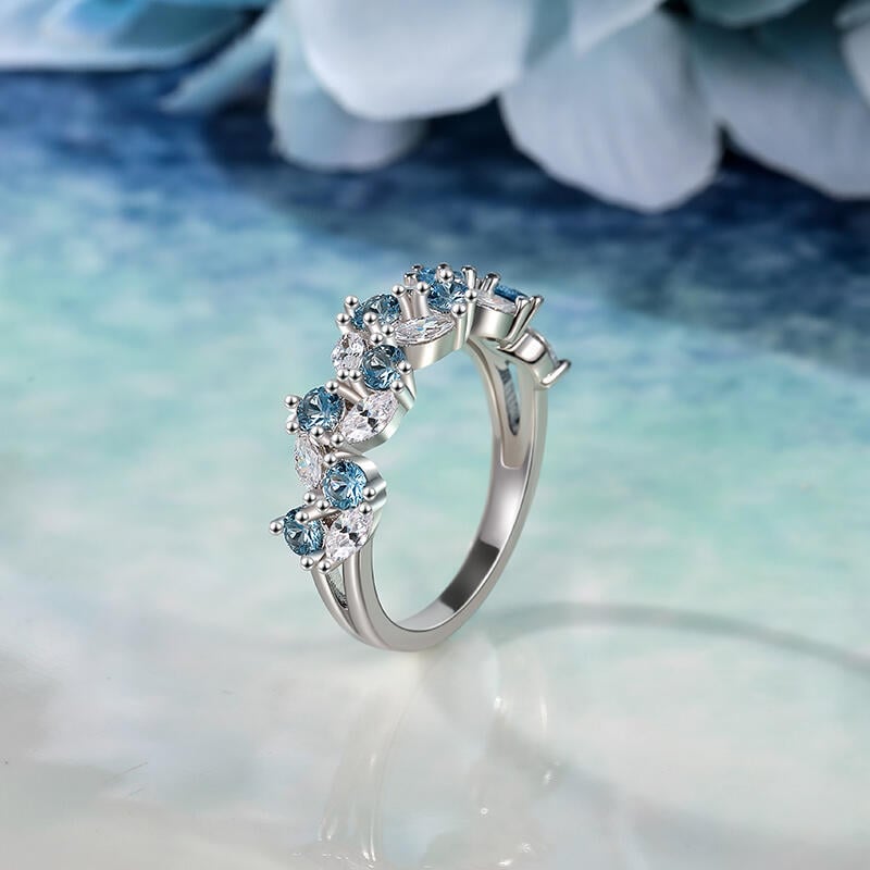 Jeulia Leaf Custom Women's Half Eternity Band Sterling Silver