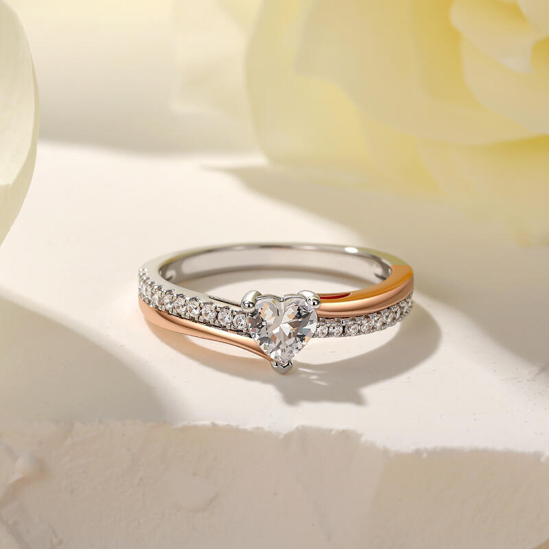 Jeulia Amore Bague Promesse Cœur Courbé Deux Tons en Argent Sterling