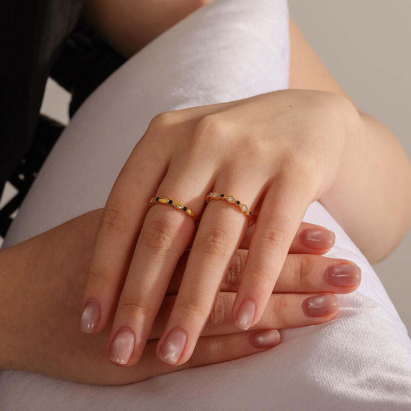 Jeulia Everyday Vintage Geometric Beaded Ring Set 2pcs