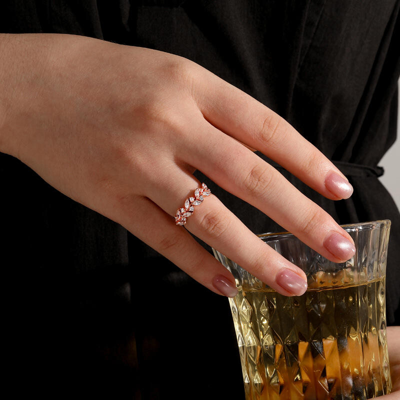 Jeulia Alliance pour femme Bague Inspiré par la nature Coupe Ronde et Marquise Argent Sterling