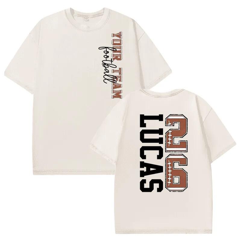 Personalized Washed T-shirt Football Text Design Custom Team Name and Number Gift for Sports Lover