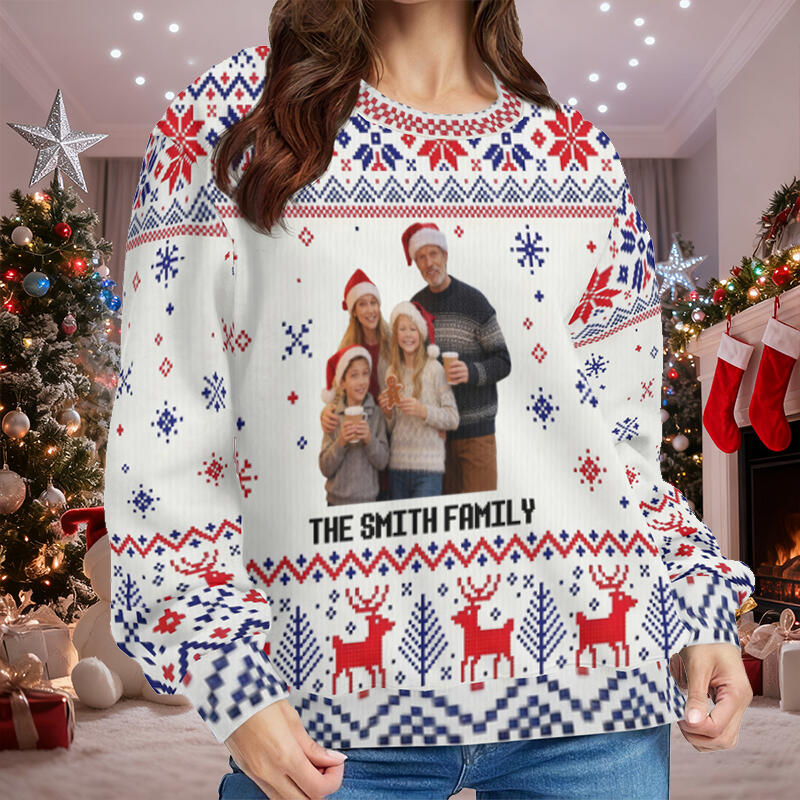 Personalized Ugly Sweater Unisex Custom Photo Winter Season Scene Design Perfect Christmas Gift for Family