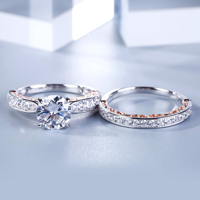 Jeulia Scrollwork Round Cut Sterling Silver Ring Set