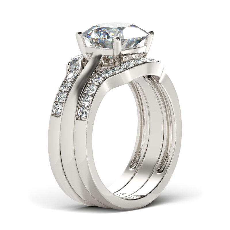 Jeulia 3PC Cushion Cut Sterling Silver Ring Set