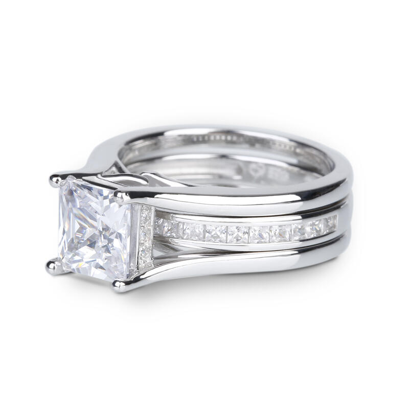 Jeulia Interchangeable Princess Cut Sterling Silver Ring Set