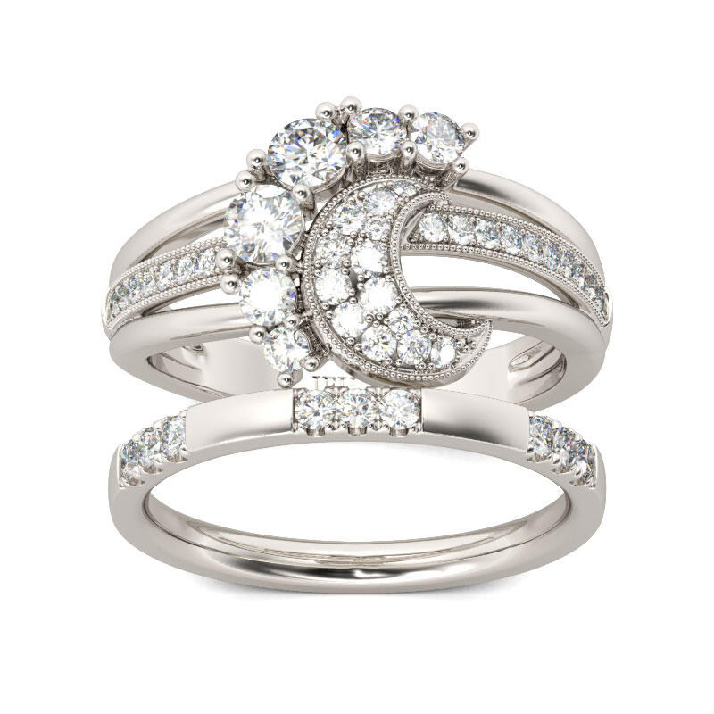 Jeulia Conjunto de anéis crescentes com corte redondo em prata de lei