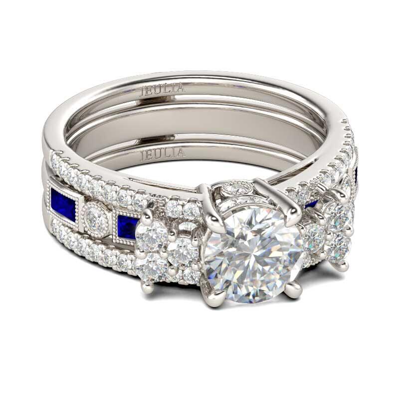 Jeulia Conjunto De Anillos Intercambiables Milgrain De Talla Redonda En Plata De Ley