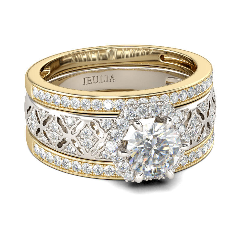 Jeulia Ensemble de Bagues Set 3 Anneaux Halo Vintage en Argent Sterling Coupe Ronde