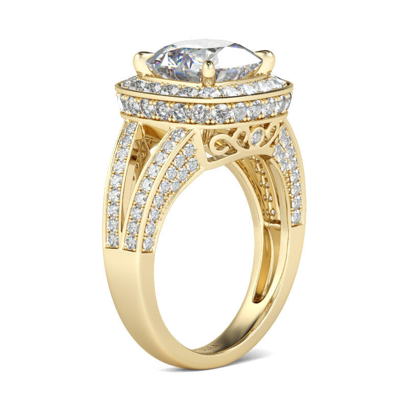 Jeulia Gold Tone Halo Cushion Cut Sterling Silver Ring