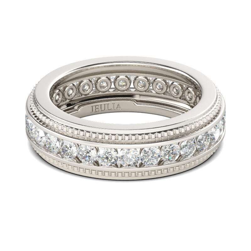 Jeulia Bead Design Round Cut Sterling Silver Men's Band