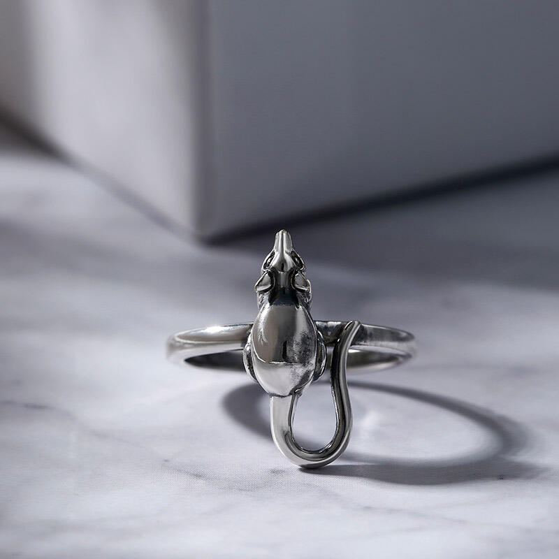 Jeulia Anillo de plata de ley con forma de ratón para hombre