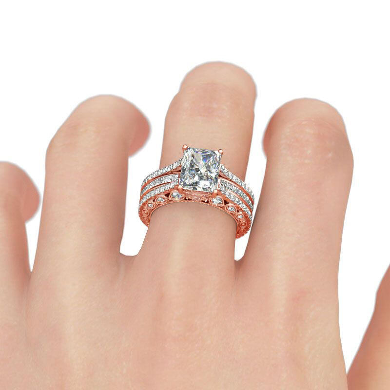 Jeulia Interchangeable Radiant Cut Sterling Silver Ring Set