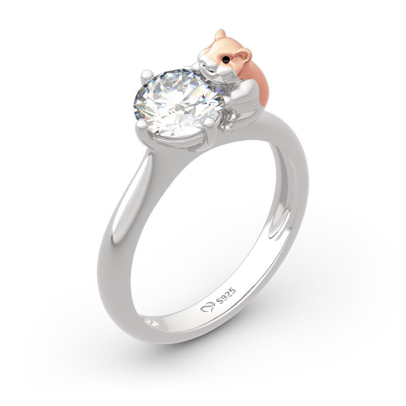 Jeulia Hug Me "Süßer Hamster" Rundschliff Sterling Silber Ring