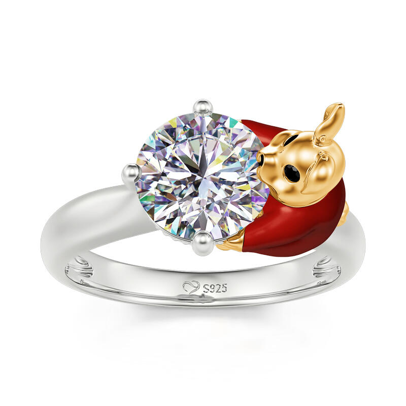 Jeulia Hug Me "Mr. Rabbit" Round Cut Sterling Silver Ring