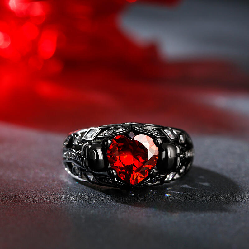 Jeulia "Bijące Serce" Wzór Czaszki Serce Wwycięte Pierścionek Srebrny