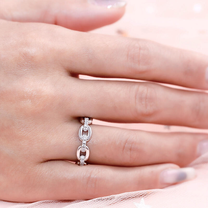 Jeulia Chain Link Round Cut Sterling Silver Women's Band