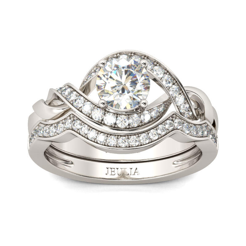 Jeulia Twist Round Cut Sterling Silver  Ring Set