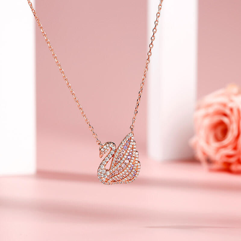 Jeulia Traumhafter Schwan Rosegold Sterling Silber Halskette