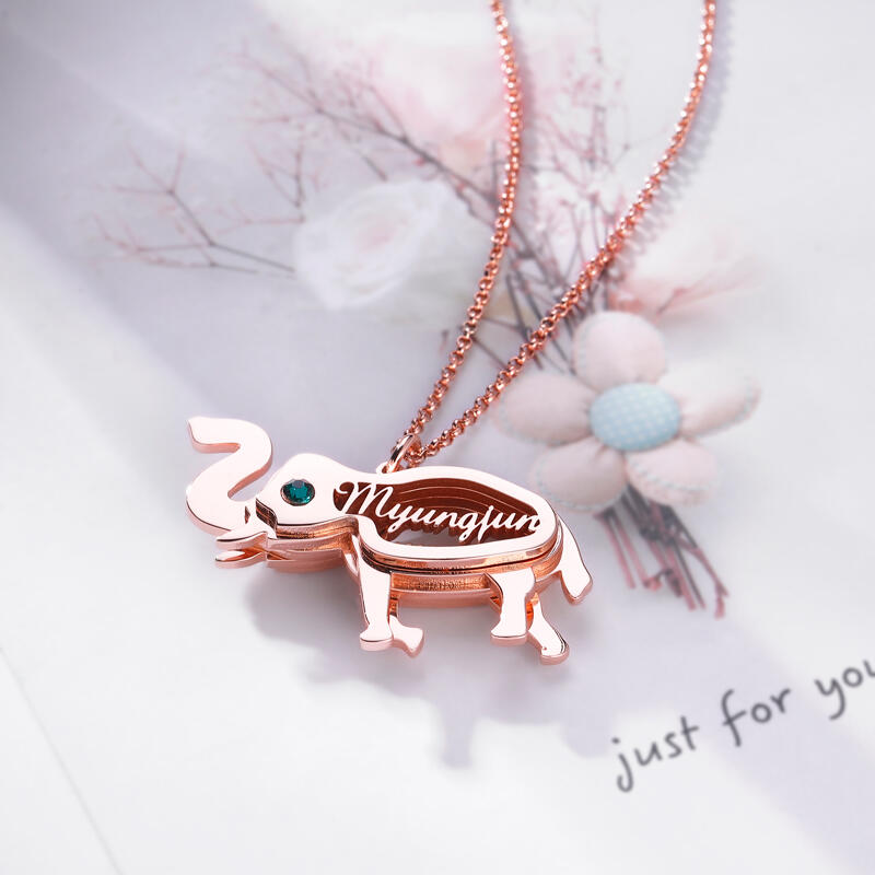 Jeulia Elephant Personalized Sterling Silver Necklace with Birthstone