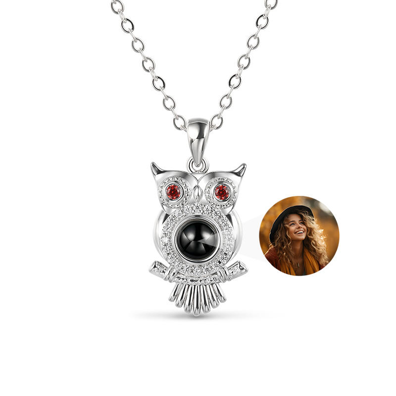 Jeulia Owl Design Personalized Photo Projection Sterling Silver Necklace