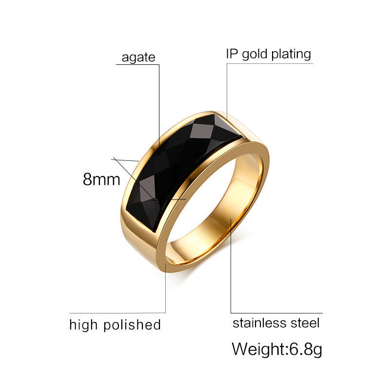 Jeulia High Polished Black Agate Stainless Steel Men's Band