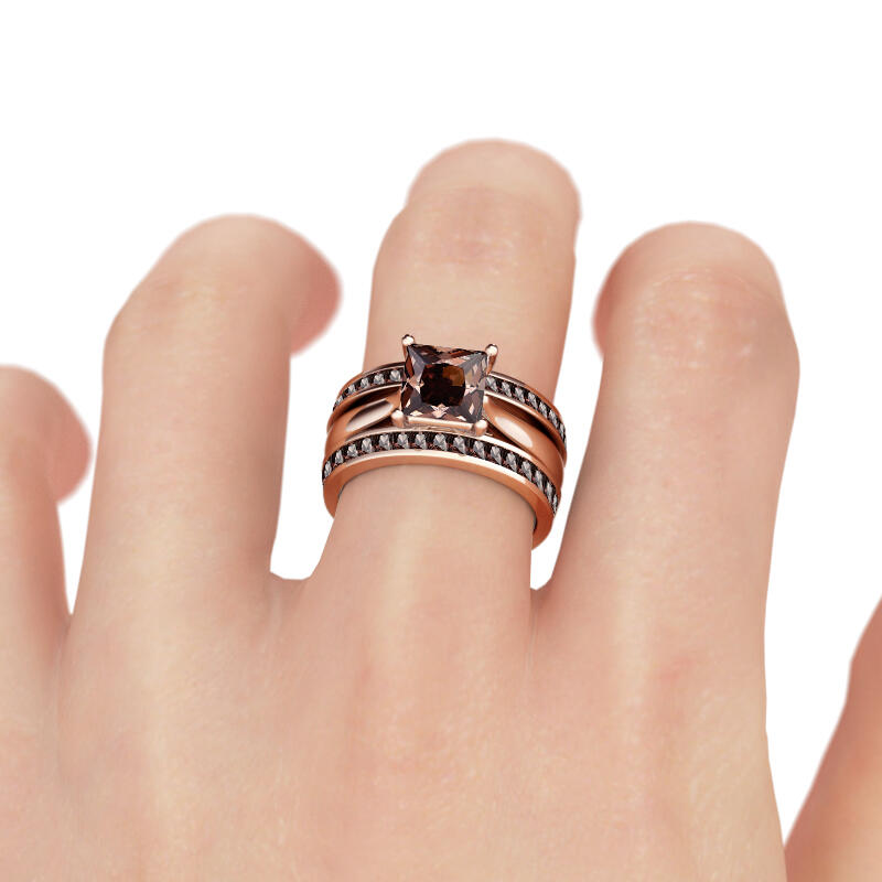 Jeulia Juego de anillos de plata de ley de corte princesa