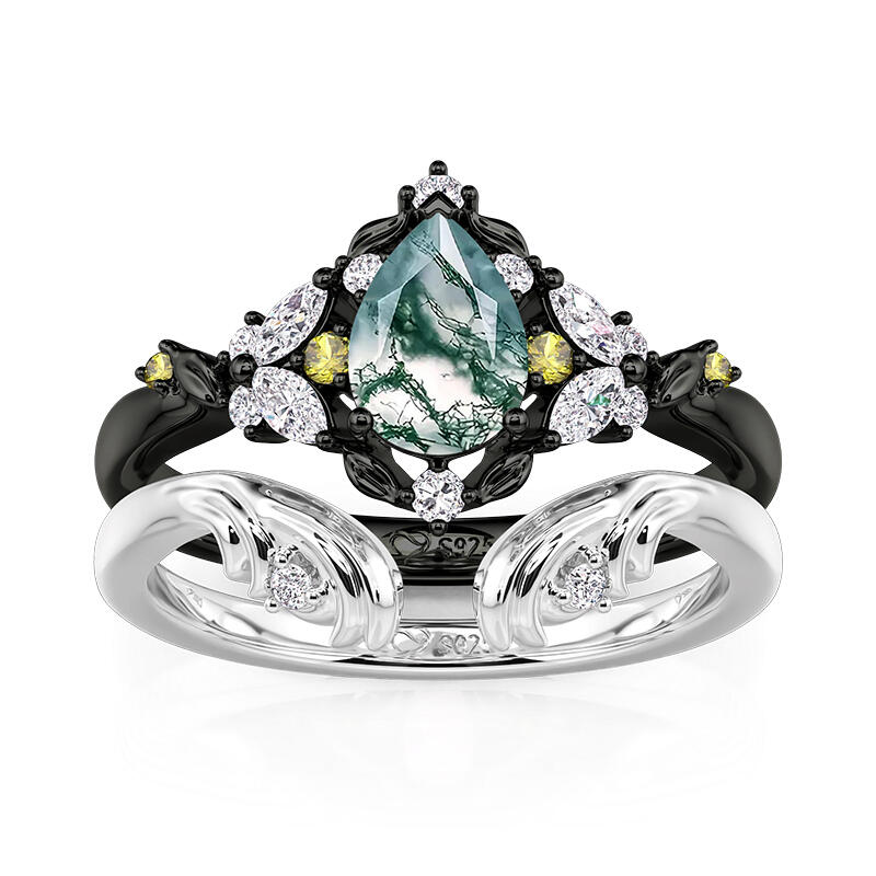 Jeulia Midsummer Night Mystery Forest Moss Agate Ring Set Jeulia Midsummer Night Mystery Forest Moss Agate Ring Set