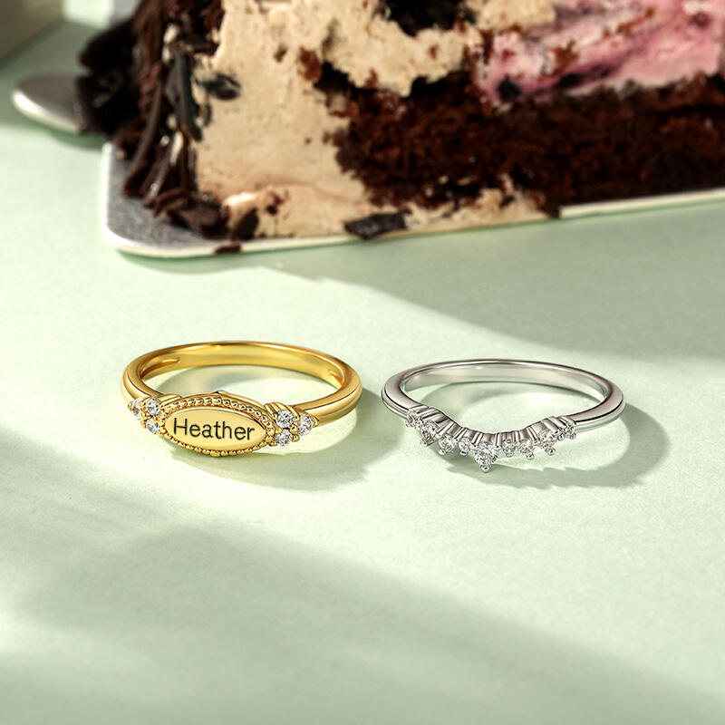 Jeulia Everyday Two Tone Custom Name Beaded Ring Set