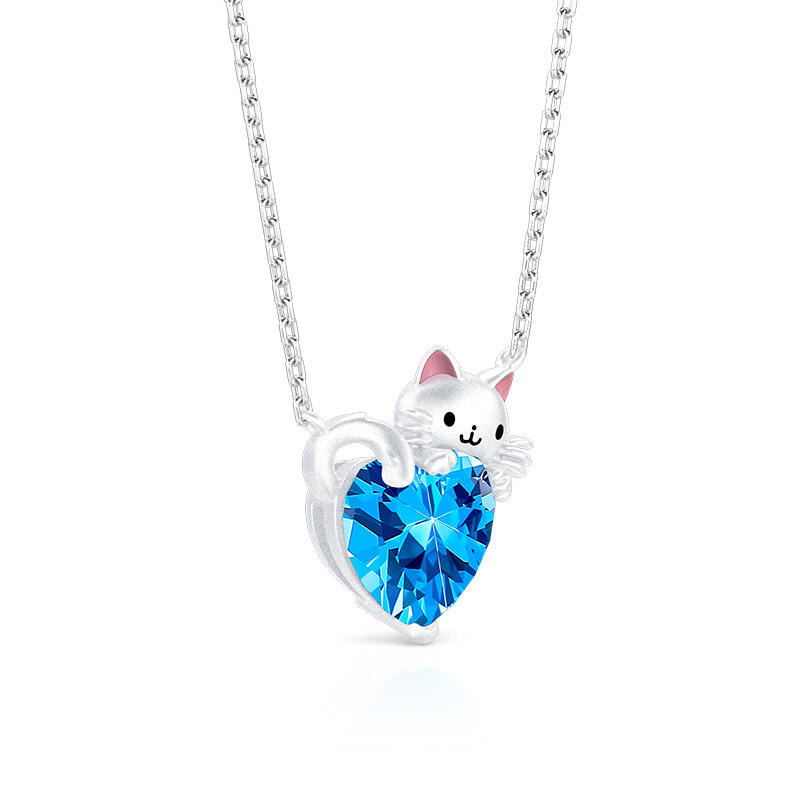 Jeulia Hug Me Collar con Corazón Lindo Gato de Plata de Ley