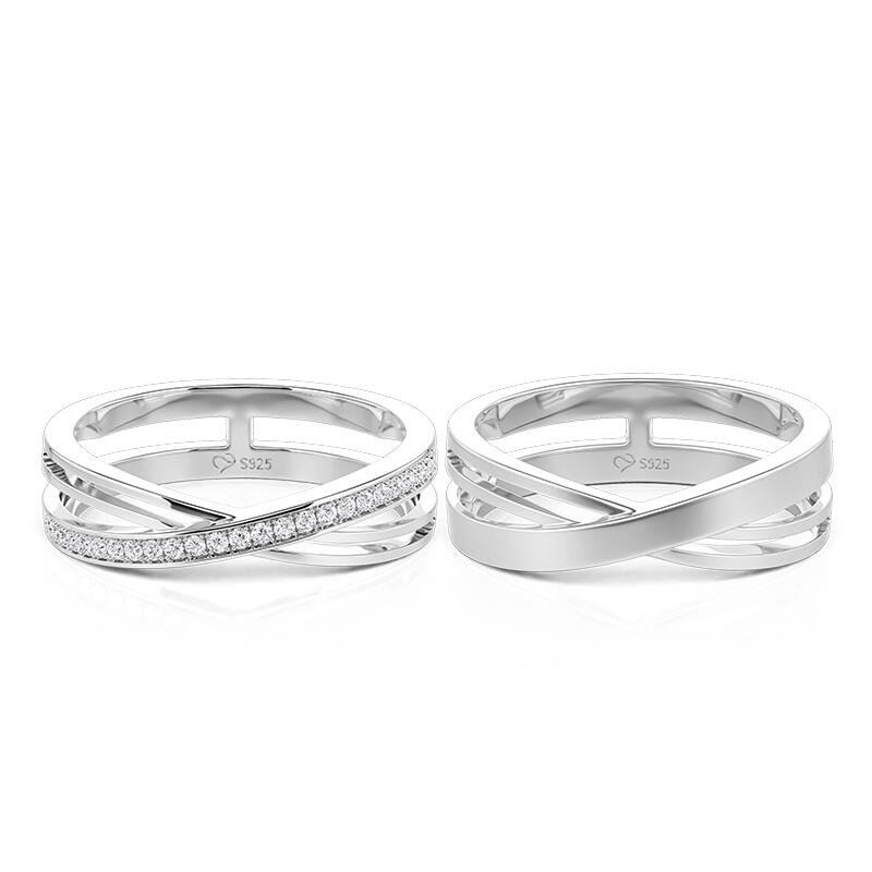 Jeulia Juego de Anillos de Pareja Cruzados Trenzados de Plata de Ley