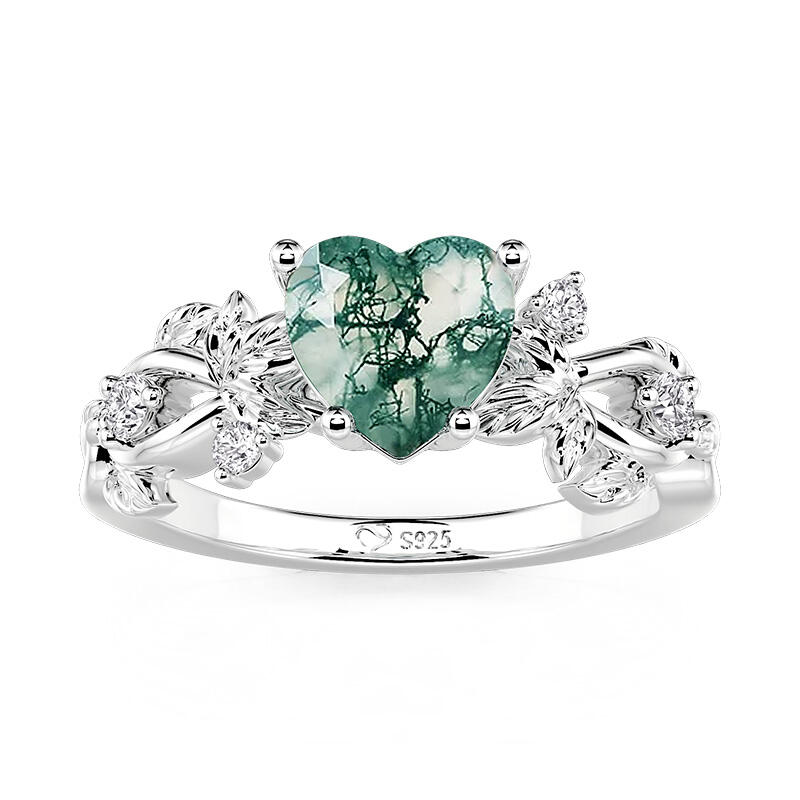 Jeulia Infinity Twisted Leaf Vine Heart Moss Agate Engagement Ring
