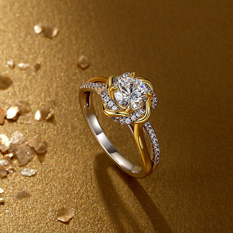 Jeulia Two Tone Love Knot Round Cut Engagement Ring