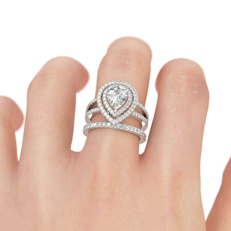 Jeulia Double Halo Pear Cut Sterling Silver Ring Set