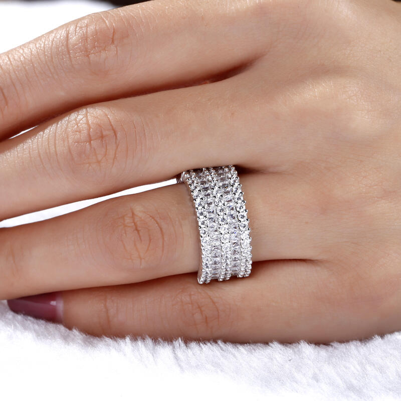 Jeulia Wide Radiant Cut Sterling Silver Women's Band