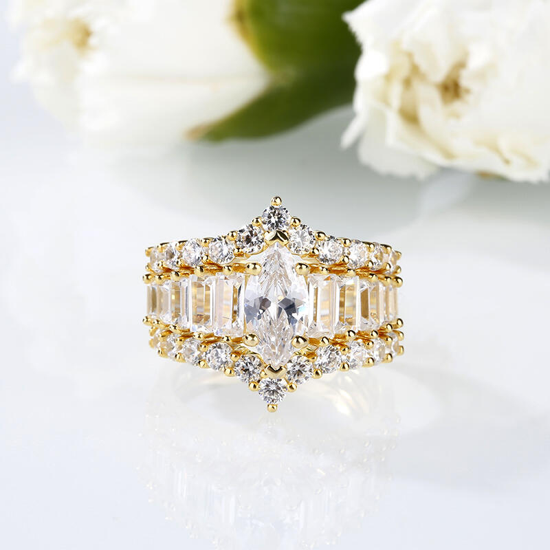 3SZT Zestaw Pierścionków Srebrnych z Szlifem Markisowym