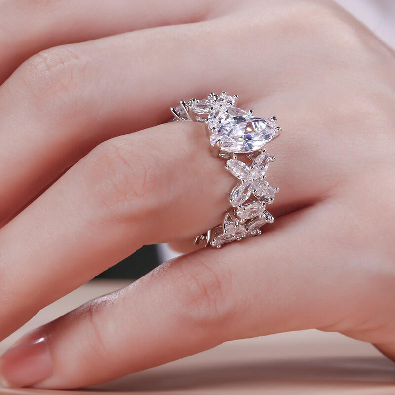 Jeulia Flower Marquise Cut Sterling Silver Ring