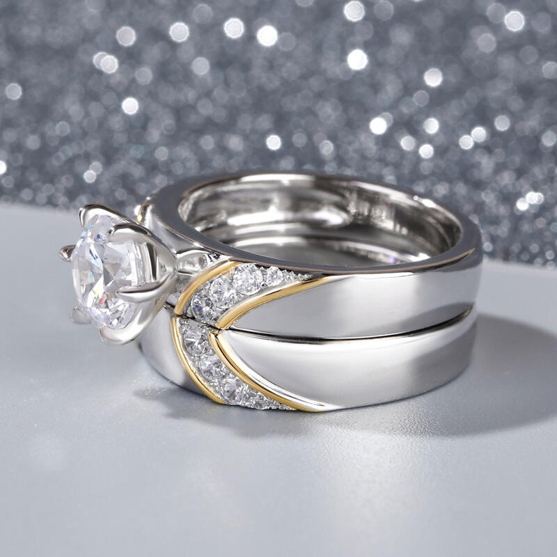 Jeulia Two Tone Round Cut Sterling Silver Ring Set