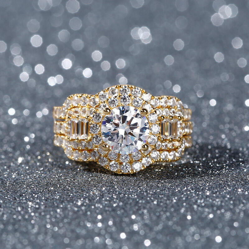 Jeulia Halo Round Cut Sterling Silver Ring Set