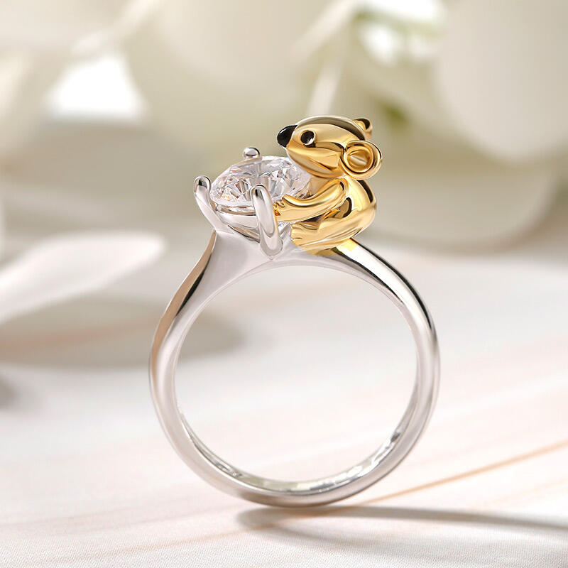 Jeulia Hug Me "Symbol of Innocence" Koala Round Cut Sterling Silver Ring